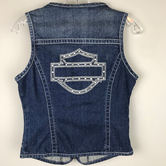 Harley Davidson Denim Blue Jean Vest Women's Small - Picture 5 of 7